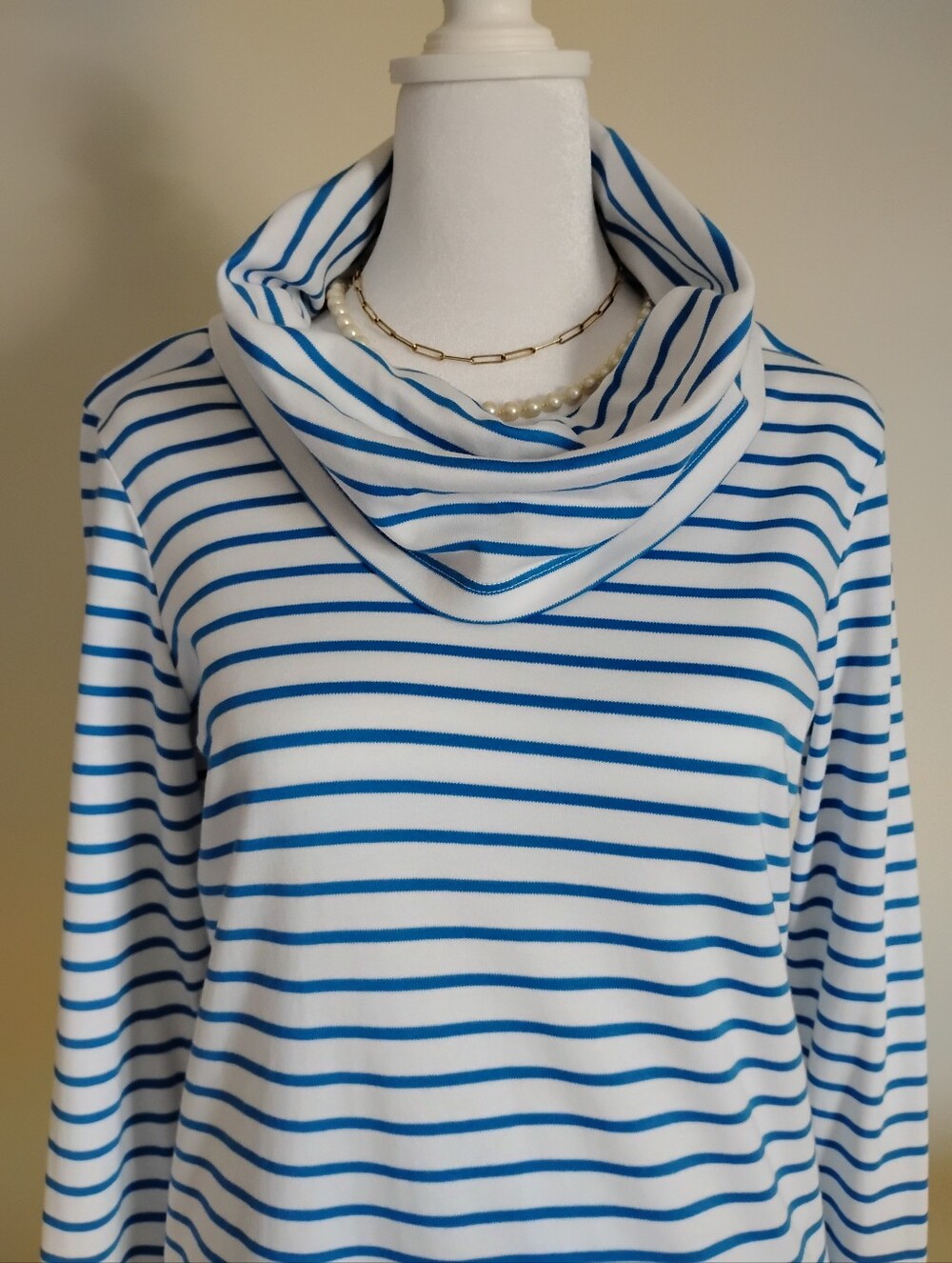 L.L. Bean Supima Cotton Breton Stripe Cowl Neck Jersey Coastal Nautical Size XS